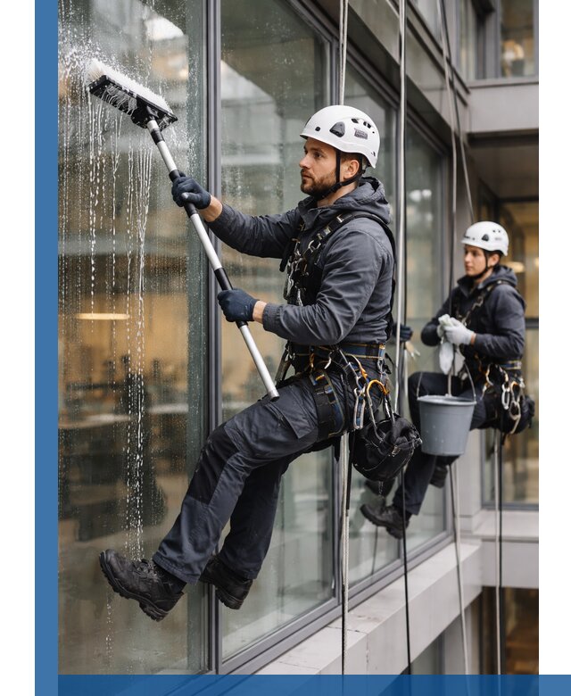 Профессиональная мойка витражей промышленными альпинистами в Назарове