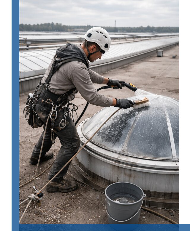 Мойка зенитных фонарей на кровле для промышленных объектов в Назарове