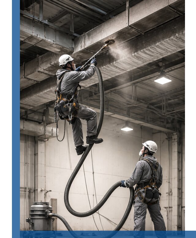 Обеспыливание потолочных конструкций в Назарове промышленным альпинизмом