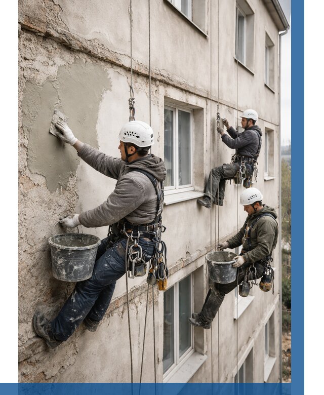 Ремонт штукатурного фасада в Назарове от 771 р. под ключ | ВЫСОТНИК-Нрв