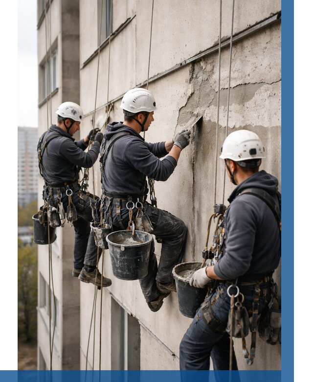 Ремонт бетонных элементов фасада в Назарове от 2570 р. | ВЫСОТНИК-Нрв