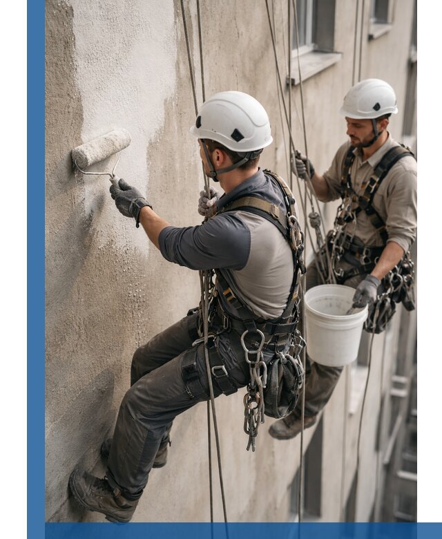 Грунтовка фасада на высоте в Назарове промышленными альпинистами