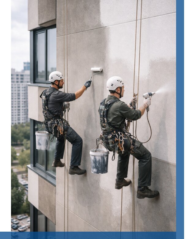 Покраска фасада альпинистами в Назарове от 308 р. | ВЫСОТНИК-Нрв