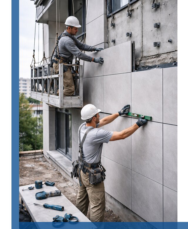 Монтаж керамогранита на фасад в Назарове под ключ с гарантией качества