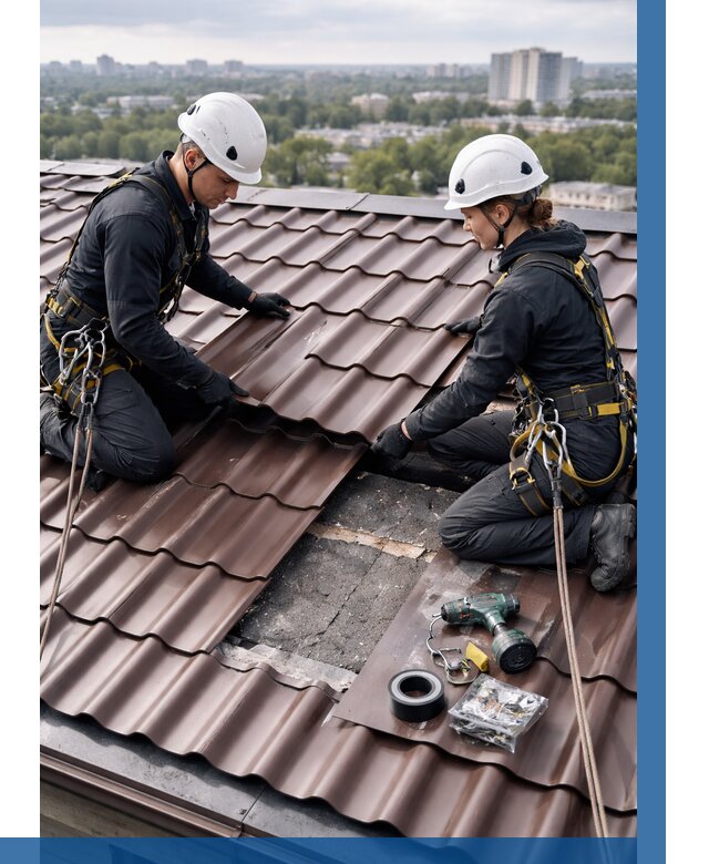 Ремонт металлочерепицы на крыше в Назарове от 925 р. | ВЫСОТНИК-Нрв