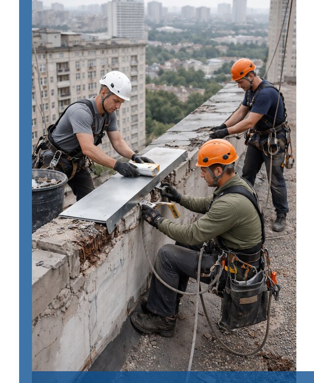 Ремонт парапета на кровле в Назарове, высотные работы с гарантией