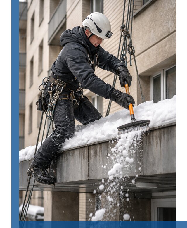 Очистка козырьков от снега в Назарове круглогодично безопасно