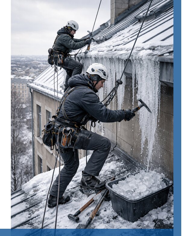 Удаление наледи с кровли в Назарове от 5653 р. | ВЫСОТНИК-Нрв