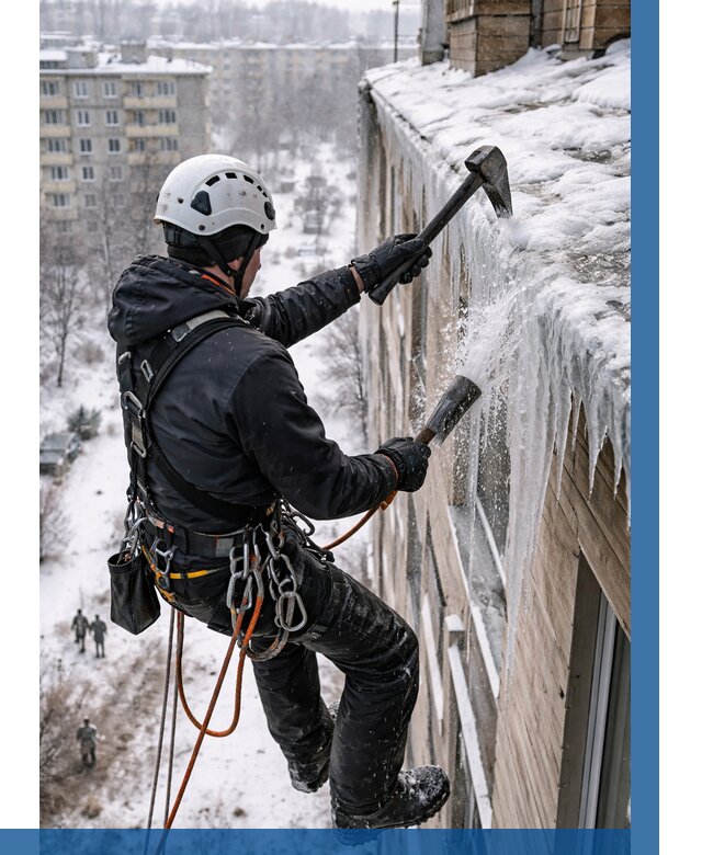 Сбивание сосулек с крыши в Назарове по цене от 4625 р. | ВЫСОТНИК-Нрв