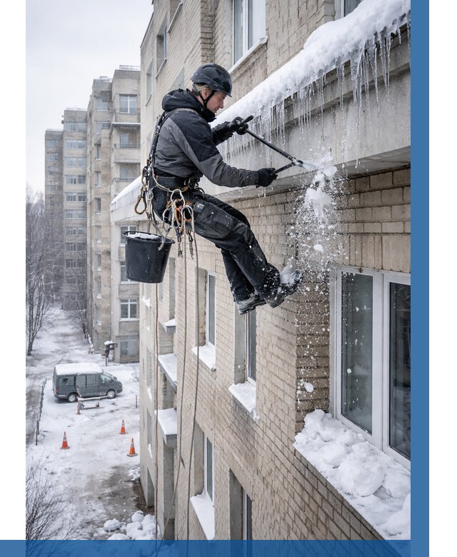 Удаление наледи с карнизов в Назарове от 360 р. | ВЫСОТНИК-Нрв