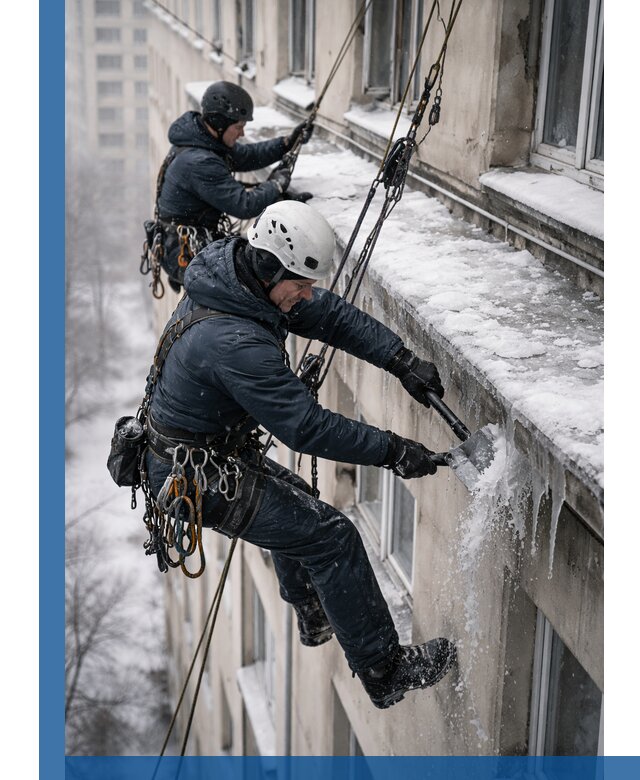 Удаление наледи и сосулек с карнизов в Назарове профессионально