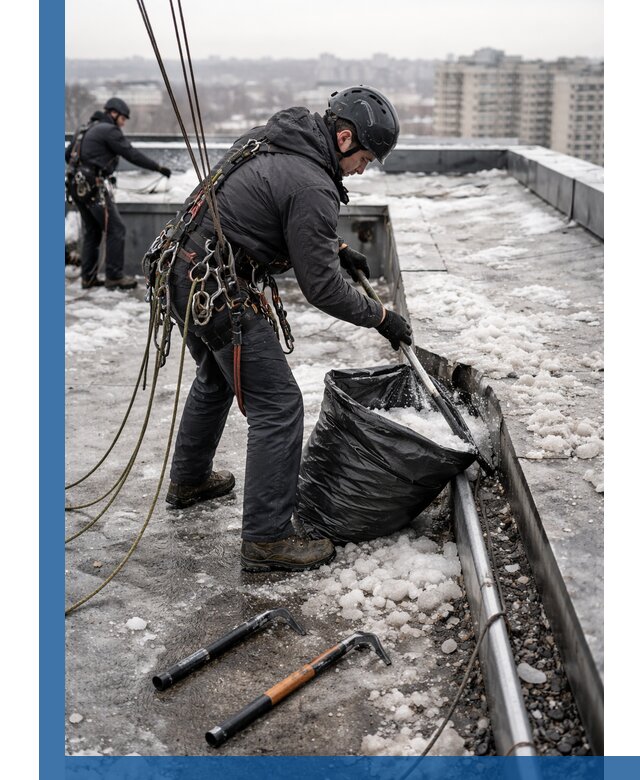 Аварийная очистка кровли в Назарове от промальпинистов