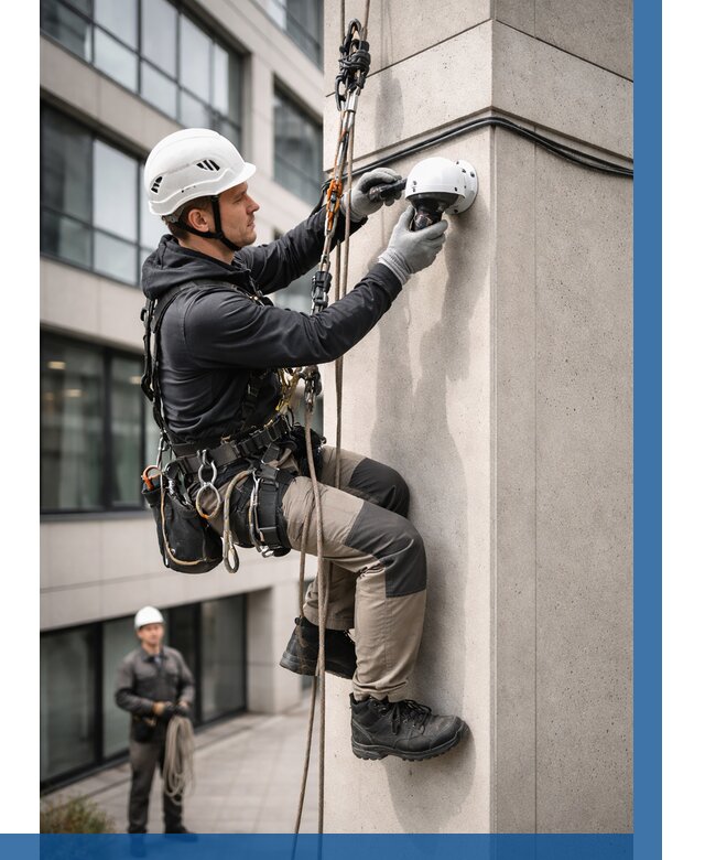 Монтаж камер видеонаблюдения на фасаде в Назарове от 8736 р.-ВЫСОТНИК-Нрв