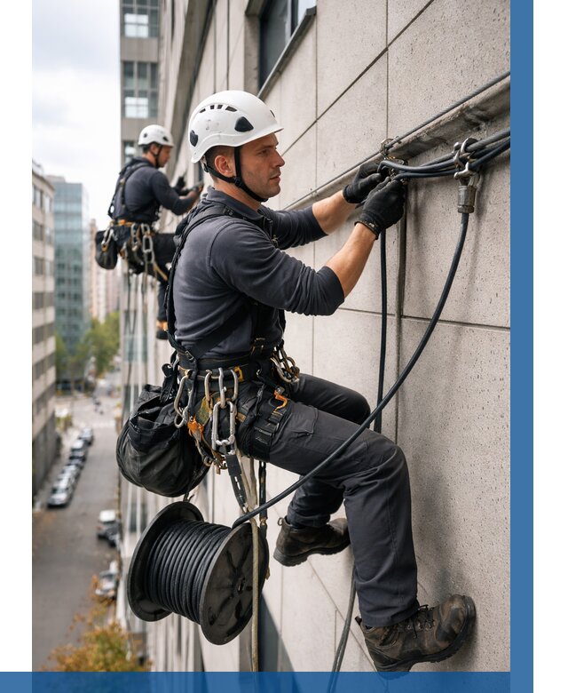 Прокладка кабеля по фасаду в Назарове от 360 р. | ВЫСОТНИК-Нрв