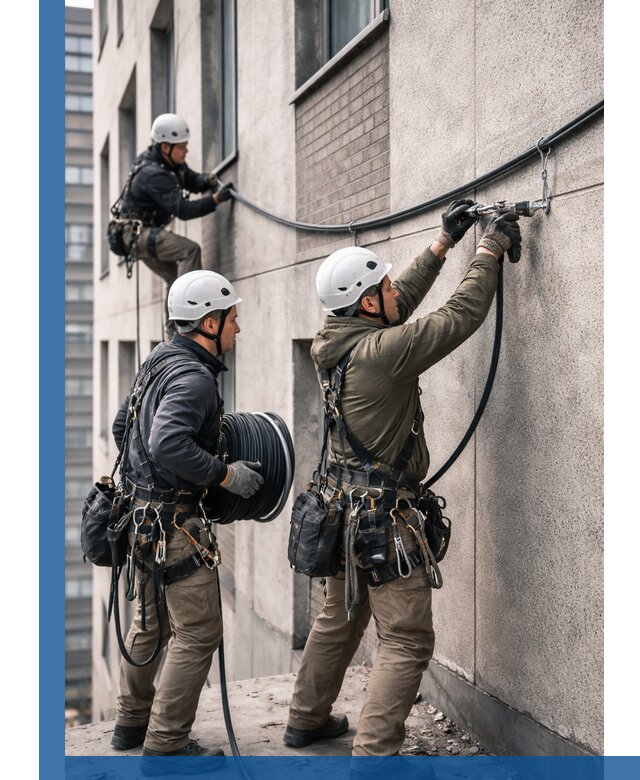 Прокладка кабеля по фасаду в Назарове, профессиональный монтаж