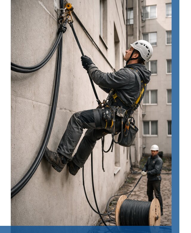 Протяжка кабеля питания на высоте в Назарове от 463 р. | ВЫСОТНИК-Нрв