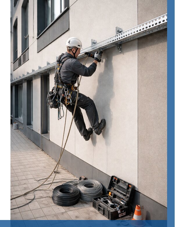 Монтаж кабельных лотков на фасаде в Назарове от 1233 р. | ВЫСОТНИК-Нрв