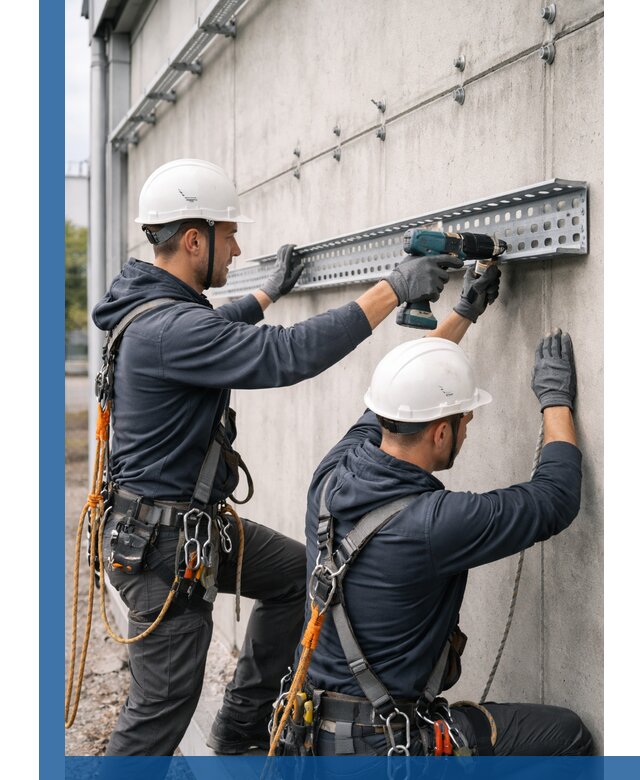 Монтаж кабельных лотков на фасаде зданий в Назарове с гарантией