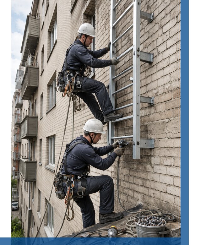 Монтаж пожарной лестницы в Назарове от 25695 р заказать у ВЫСОТНИК-Нрв