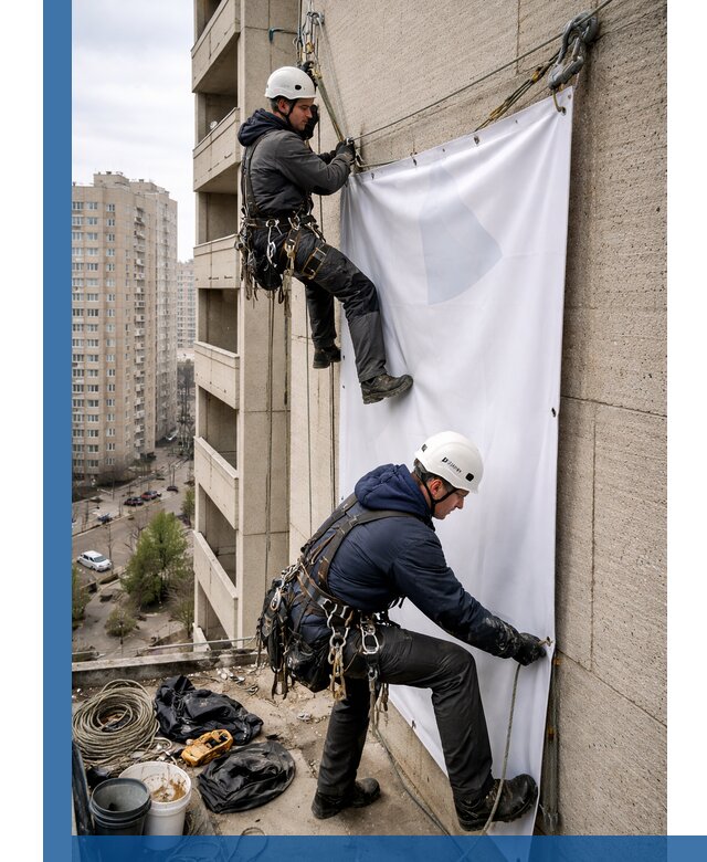 Профессиональный монтаж баннеров на фасаде в Назарове
