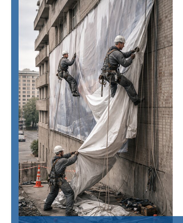 Демонтаж баннеров с фасада в Назарове оперативно и безопасно