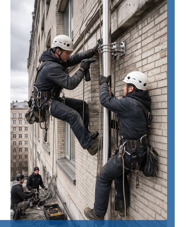 Монтаж флагштока на здании в Назарове от 6681 р. | ВЫСОТНИК-Нрв