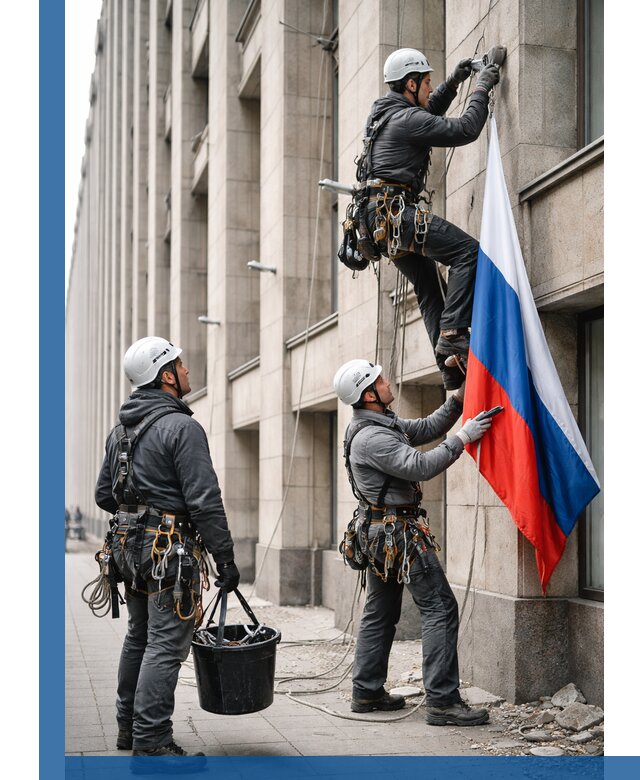 Профессиональная установка флагов на фасаде в Назарове