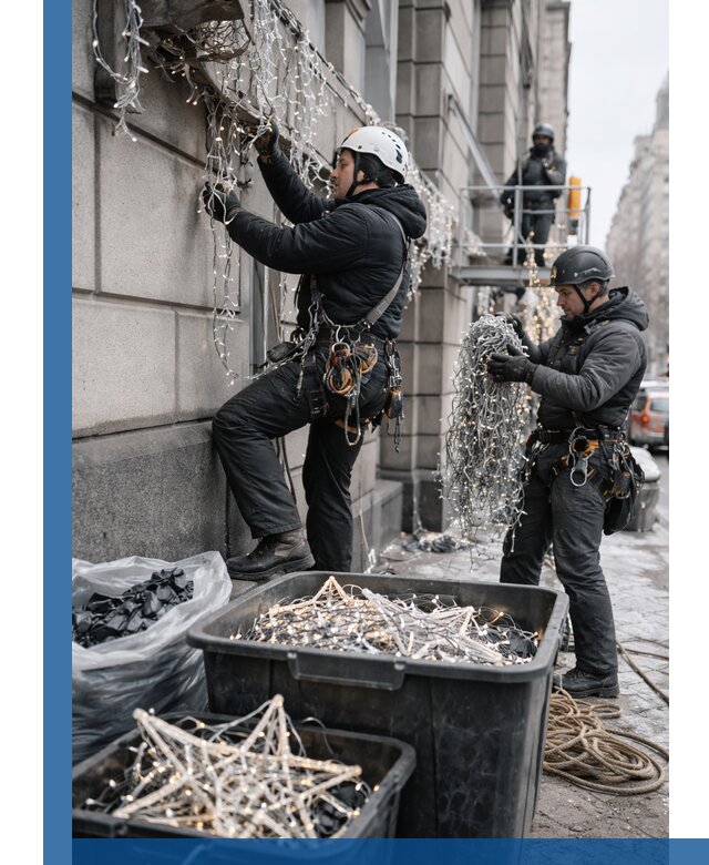 Демонтаж новогоднего оформления и гирлянд в Назарове