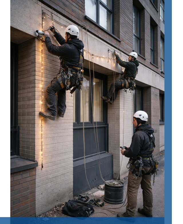 Монтаж гирлянд на фасаде в Назарове от 3597 р. | ВЫСОТНИК-Нрв