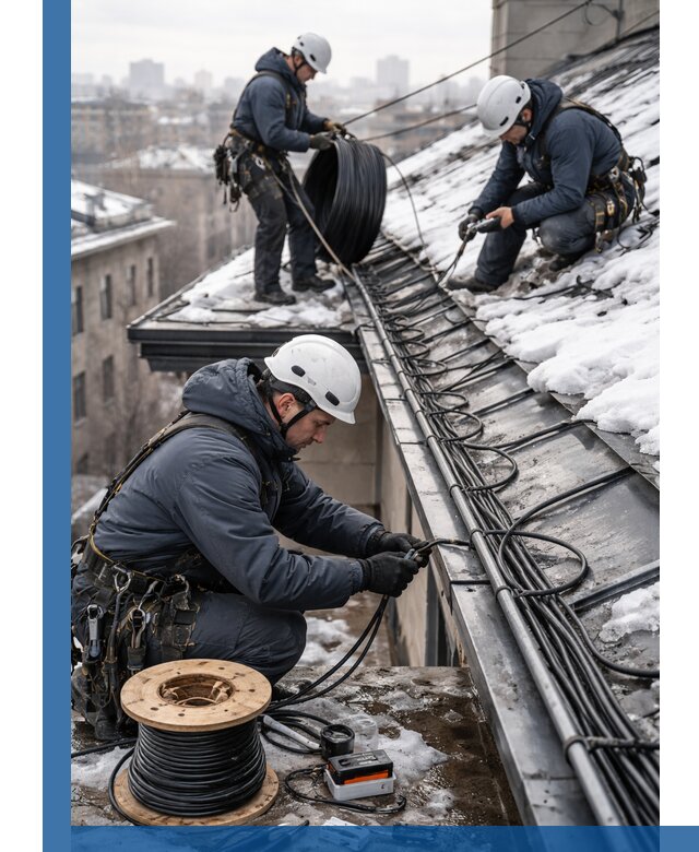 Монтаж греющего кабеля на кровле в Назарове под ключ