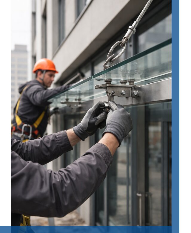 Монтаж стеклянных козырьков в Назарове от 8736 р. | ВЫСОТНИК-Нрв