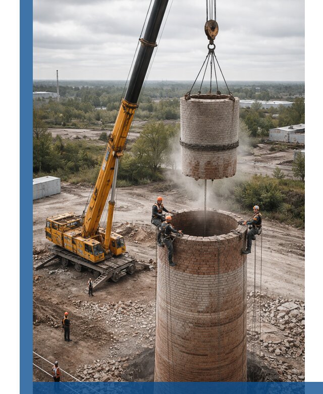 Демонтаж дымовой трубы в Назарове с гарантиями безопасности