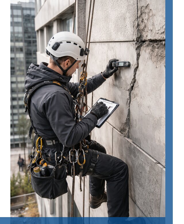 Обследование фасада альпинистами в Назарове от 123 р. | ВЫСОТНИК-Нрв