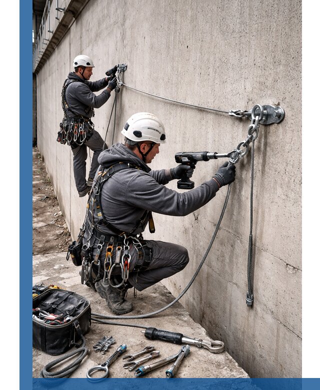 Монтаж анкерных линий высотной безопасности в Назарове