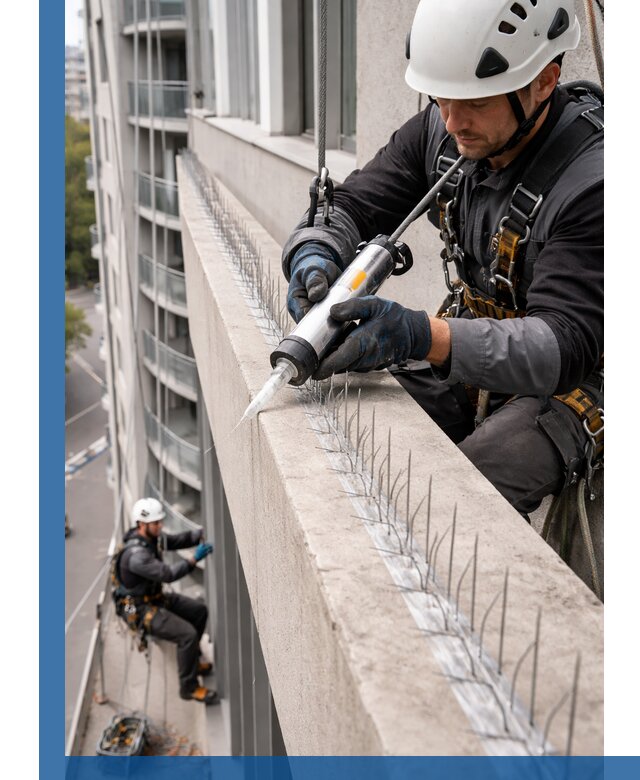 Установка шипов от птиц на фасадах и кровлях в Назарове